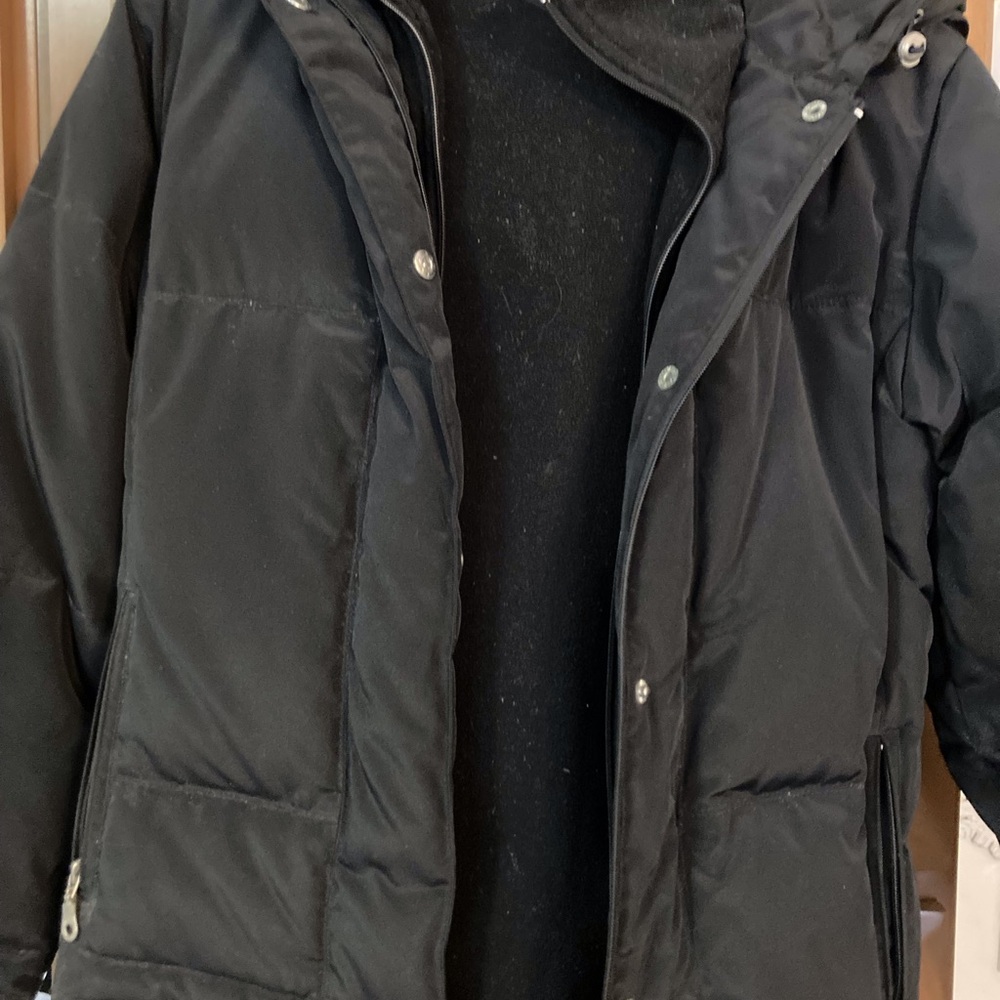 Larry Levine Black Down Hooded Fleece Lined Jacket with Multiple Pockets